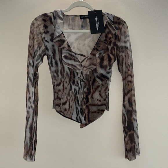 NEW PLT Mesh Ruffle Tie Front Blouse ~Leopard Print - Picture 1 of 16
